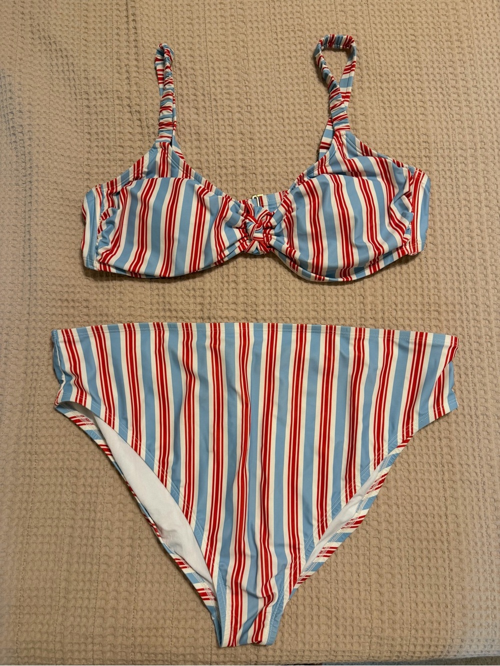 Time and Tru Red and Light Blue Striped Women's Two-Piece Bikini